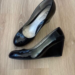 CL by Laundry Black Patent Wedge Heels workwear cocktail date night round toe